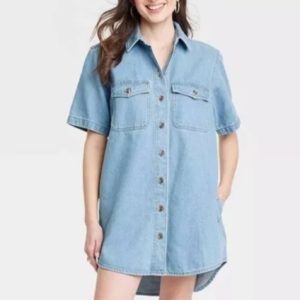 Universal Thread Denim Blue Button-Down Shirt Dre… - image 1